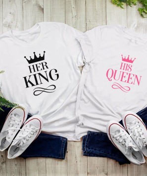 Set tricouri personalizate cuplu Her King & His Queen